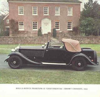 CARS Rolls Royce Continental.19​33. Vintage Print.1968