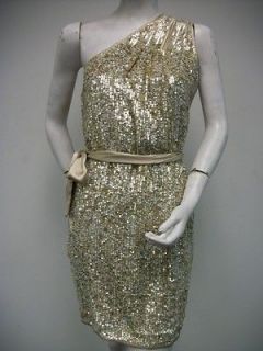 Woven Dress Gold Pearl Sequins One Shoulder Size 4 Style 