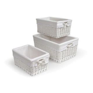 Set of 3 Storage Wicker Rattan Baskets w/ Liners White, Pink or Blue 2 
