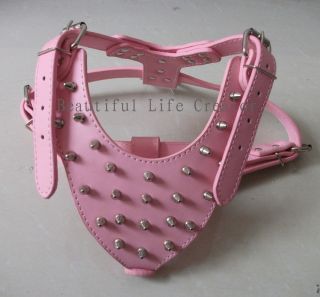 Spiked Studded Pink Leather Dog Harness for Large Dog terrier Pitbull 