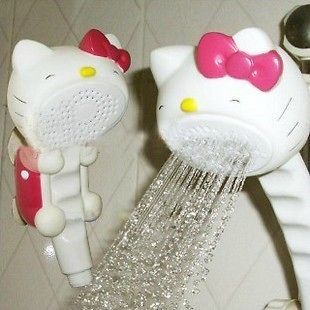   Plastic Hello Kitty Bathroom Rain Shower Head Mount Set Bath Strainer