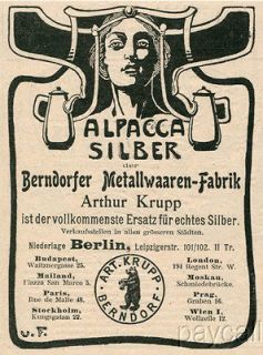   Krupp Berndorf Alpaca Silber Pots Kitchenware Art Nouveau Advert