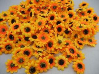 50 two tone sun flower Artificial Silk Flower Heads Craft Wedding 1.5 