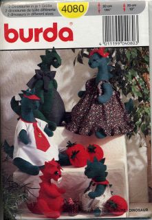 Dinosaur Doll With Clothes Sewing Pattern   2 Sizes   Burda 4080   NEW 