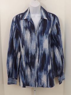 Foxcroft Wrinkle Free Shaped Fit Zippered Front Cotton Shirt V Neck 