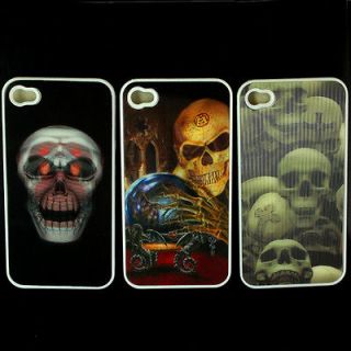 3pcs Good 3D Skull Head Hard Back Case Cover for Apple Iphone 4 4th 4G 