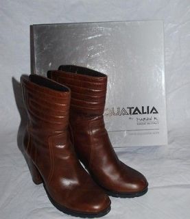 Womens Aquatalia Leather Boots Skye C Nut Brown Calf High Heel 8 B 
