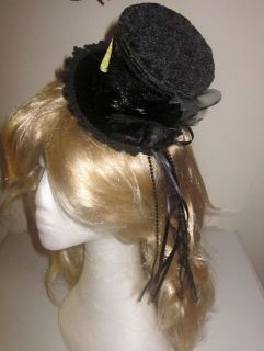 Deluxe Plush Black Mini Top Hat Fascinator Burlesque Moulin Rouge 