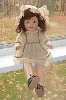 Shirley Temple composition 22 doll dimples brown hair w teeth 
