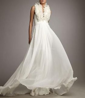 Notte by Marchesa Ivory Silk Chiffon Organza Collar Wedding Gown Dress 