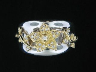 sonia b ss 14kt yellow gold diamond wide floral ring