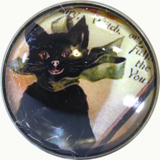 Halloween Crystal Dome Button Cute Vintage Black Cat HW 15 FREE US 