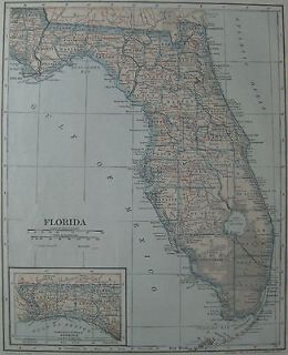 1917 Antique FLORIDA Map Neat VINTAGE State Map Pretty PASTEL COLORS