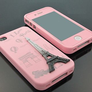 Baby Pink Screen+Eiffel Tower Rhinestone Baby Pink Silicone case for 