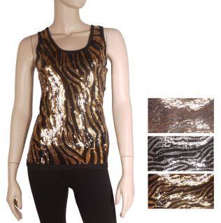Womens evening,elegan​t Animal Print sequins tank top t shirt,Silver 