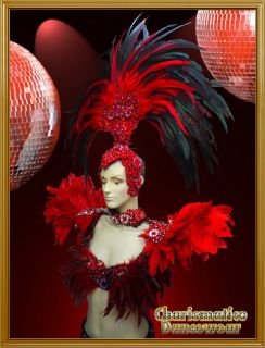   RED Drag Queen SAMBA RIO CARNIVAL Feather Headdress+shou​lder piece
