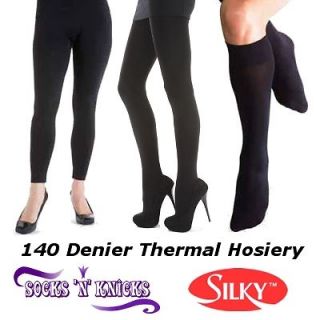 Silky 140 Denier Black Warm Thermal Fleece Tights / Footless Tights 