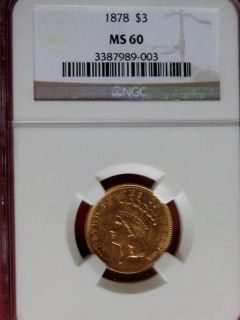 1856 S INDIAN PRINCESS HEAD THREE DOLLAR GOLD PIECE $3 AU 50 NGC