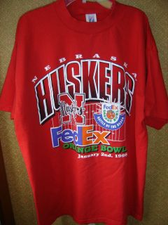 Vtg Univ Of Nebraska XL Corn Huskers Fed Ex Orange Bowl Shirt 1998 SS 