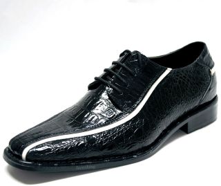 New mens dress fashion shoes black with white trim lace up PU leather 