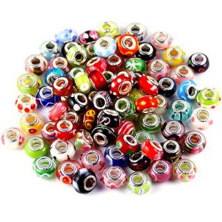   Sale 50PCS New Gorgeours Silver Plated Glass Beads Fit Charm Bracelet