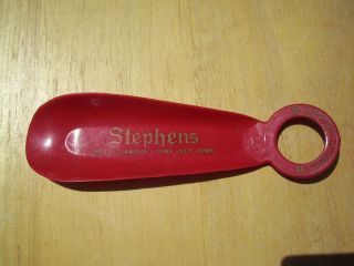 Vintage Red Plastic Stephens By The Campus, Iowa City Shoe Horn  Cole 