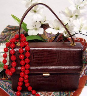 Classy Vtg Brown Lizard Purse MCM Mad Men Hollywood Regency Handbag 