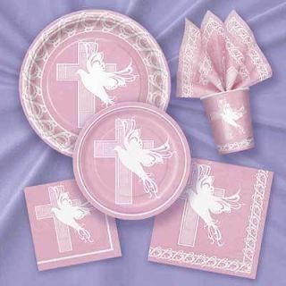 Dove Cross Pink Girl Christening or Communion 9 Plate Napkin Party 
