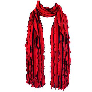 Elegant Ruffled Red w/Black Soft Light Long Shawl Scarf Wrap Cotton 