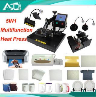 5in1 Heat Press Sublimation Transfer Cap Cup Mug Plate T shirts 
