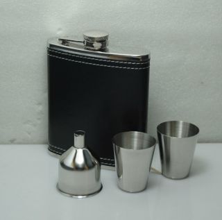  7oz Brand New Stainless Steel Hip Flask 1Big Funnel 2 Cups #7BKNL 2CBF