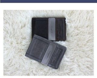   Genuine Oil Cowhide Money Clip ID Card Holder Purse Metal Wallet Purse
