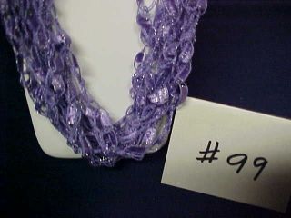 Hand Crocheted Ladder Trellis Ribbon Necklace #99   Lilac w/Glitz