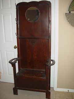 Antique Hall Tree with Bench or Storage Area & Lead Mirror Pick up 