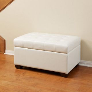 Elegant White Tufted Leather Modern Design Storage Ottoman Bench