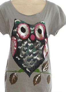 Stella & Rose Hand Painted Design Gray Slouchy T Shirt/Top CHELSEA 