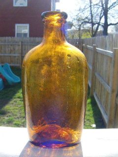 yellow olive amber 1/2 pint flask Fantastic COLOR Look at the photos 
