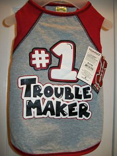 NWT~NEW~WAG A TUDE~TROUBLE MAKER~DOG~PUPP​Y~CLOTHES~SHIR​T~X SMALL 