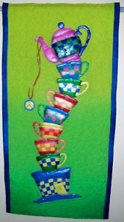 Fine Art Quilt Madhatter Tea Party II Original Painting on Cotton