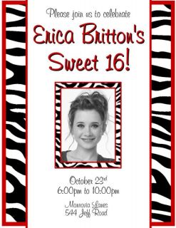 10 zebra custom photo invitations 2 sweet 16 birthday time