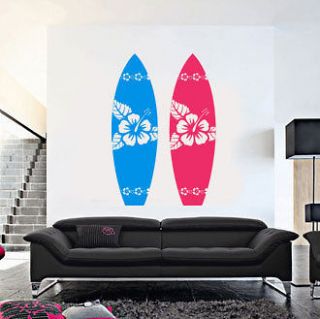 SURFBOARD w/ hibiscus Flowers   Vinyl Wall Art Decal Sticker