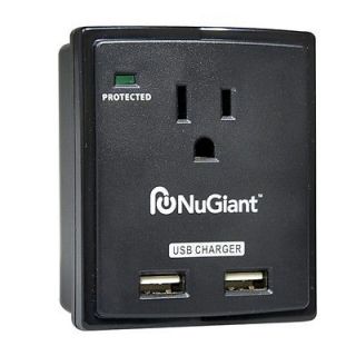 Surge Protector NuGiant NSS13 Wall Mount 1x Outlet 2x USB 2.0 Charge 