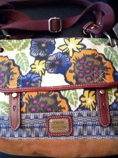 NWT FOSSIL Tessa Floral Canvas & Leather Messenger Bag   Cross Body 