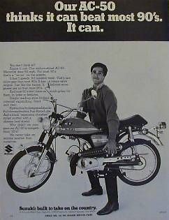 SUZUKI AC 50 MAVERICK & T 250 II HUSTLER Motorcycle Ads 1970 50 250 