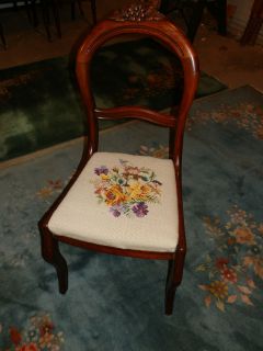 EVER SWEET ANTIQUE GRAPE CARVED BALLOON BACK NEEDLEPOINT CHAIR
