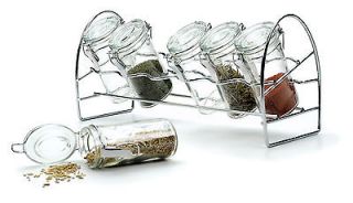RSVP Herb/Spice Rack w/ 6 Oval Glass Jars Bottles Kitchen Organization 