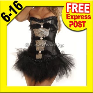 Showgirl Feather boned corset black petticoat tutu skirt size 6 16 
