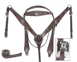   Western Horse Tack Silver Tooled Headstall Bridle And Breast Tack