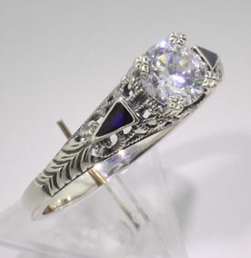 filigree ring w cz enamel sterling silver size 7 one