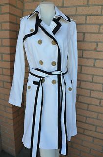 NEW 2012 Milly Ivory White Navy Blue Piped Trim Trench Coat Jacket UK 
